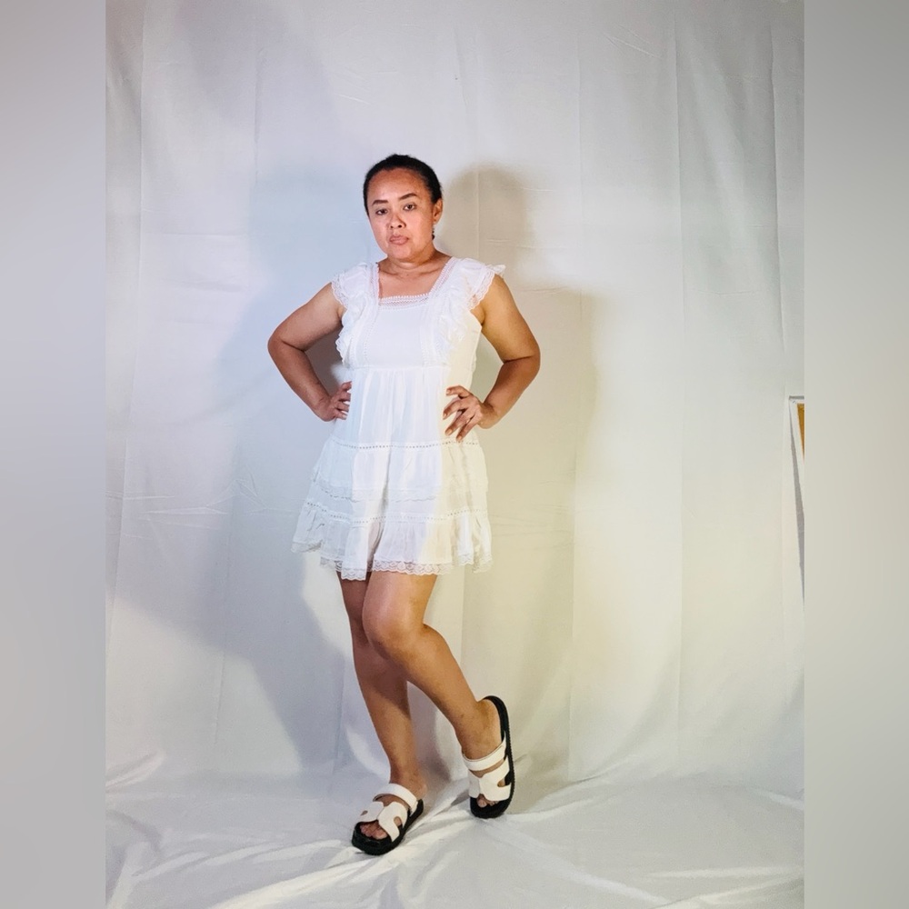 Chic White Ruffle Mini Dress - Picture 7 of 10